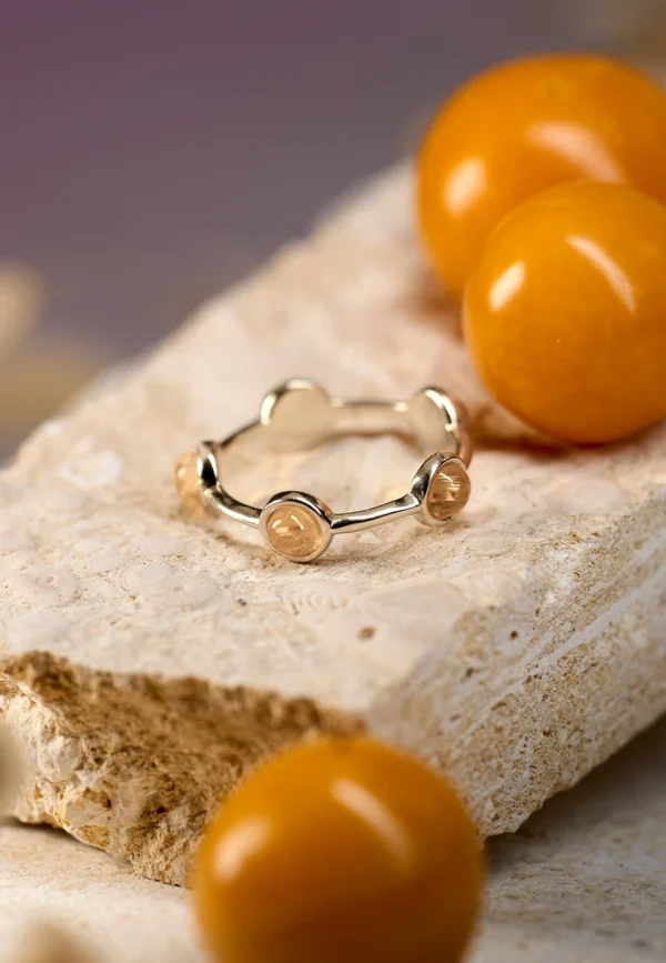 Anello Essenza Rutilato Oro in Argento 925 con Pietra Naturale