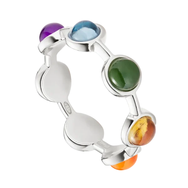 Anello Chakra 7 Pietre Naturali in Argento 925 Rodio Bianco