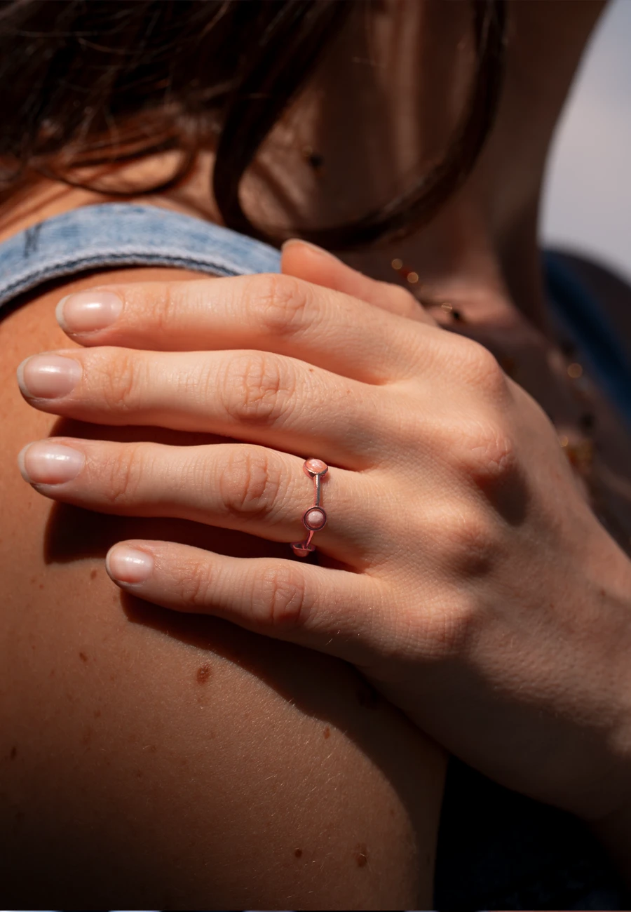Anello Essenza Rodocrosite in Argento 925 con Pietra Naturale