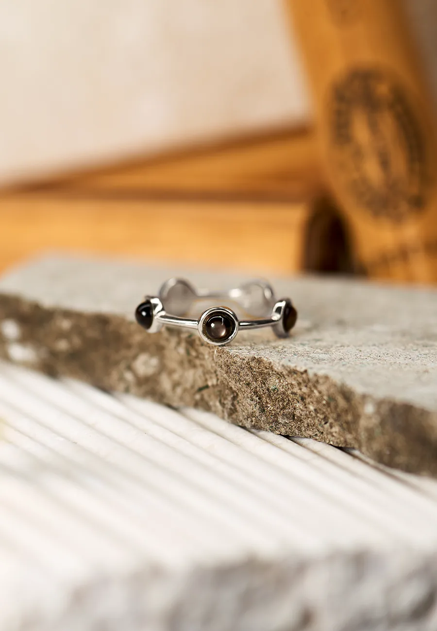 Anello Essenza Madreperla Nera in Argento 925 con Pietra Naturale